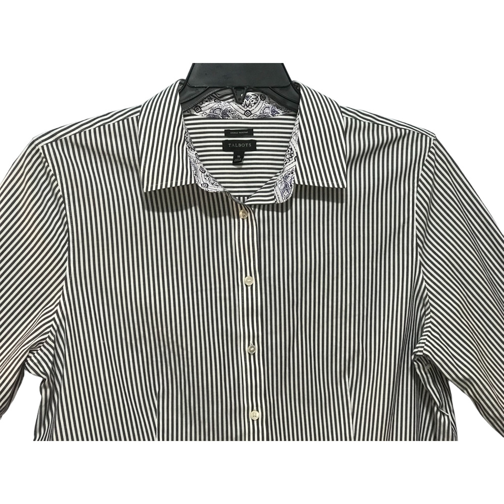 Talbots Size 16 Grey White Stripe Button Front To… - image 2
